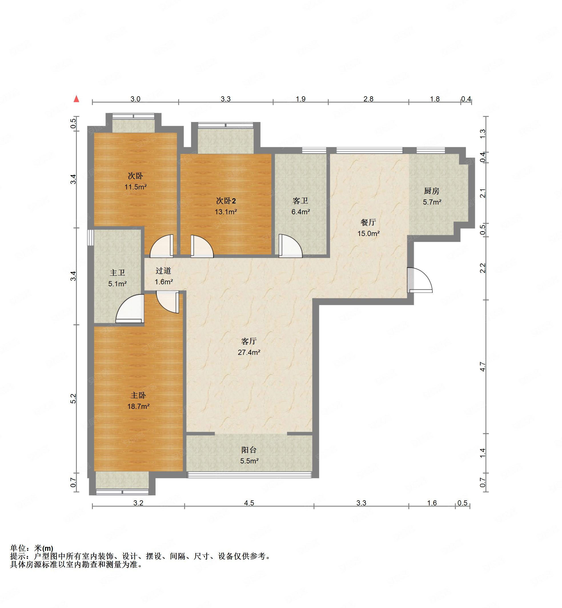 南北通透 满二 双卫生间 得房率高 高楼层视野无遮挡,万达帝景苑二手