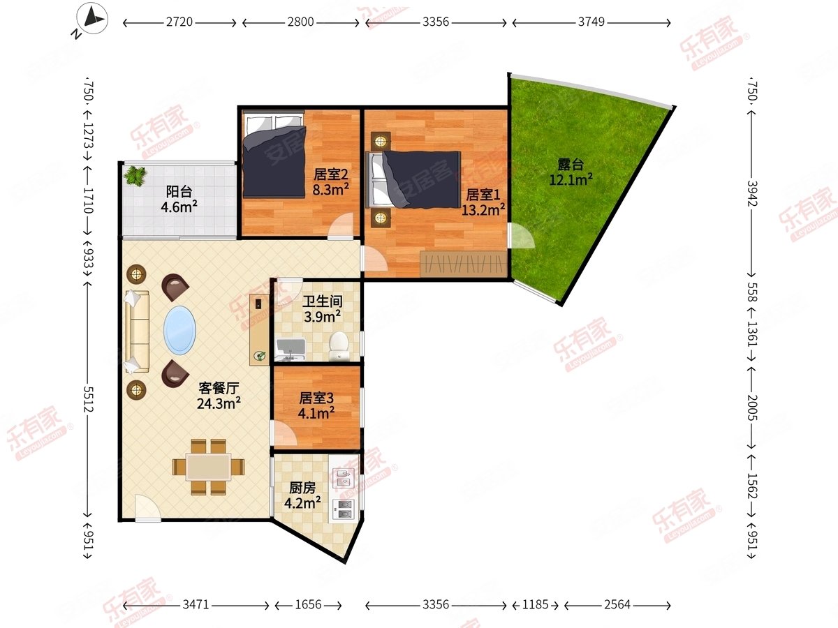 盛世鹏程花园3室2厅1卫77.35㎡东南484万
