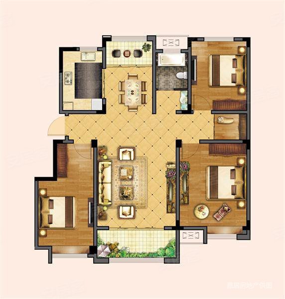 桥东恒基广场飞机户型三室两厅两卫采光无遮挡