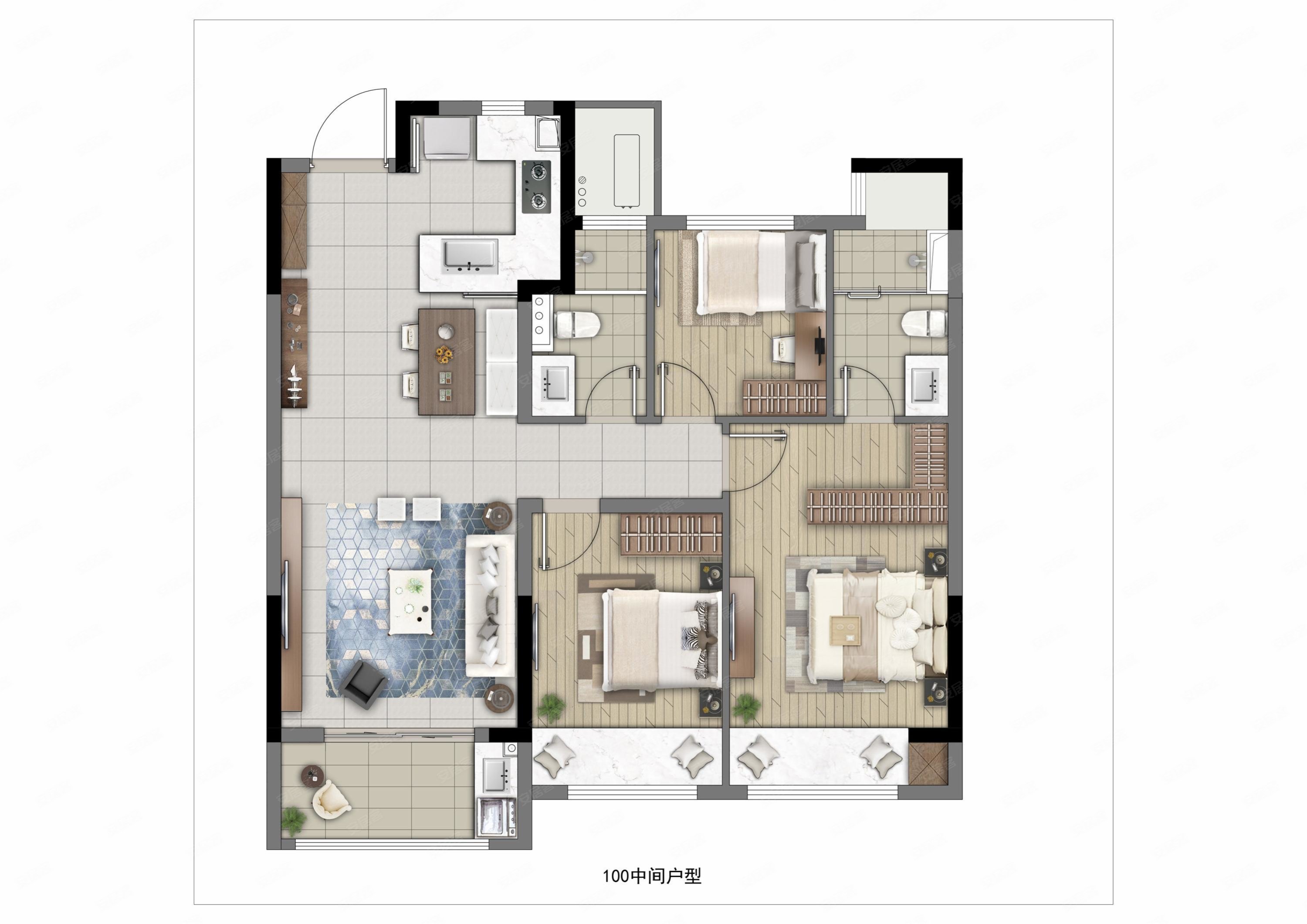 花语江南3室2厅1卫89.63㎡南306万