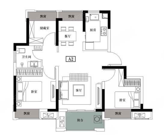 新华御湖上园3室2厅1卫83.78㎡南北130万