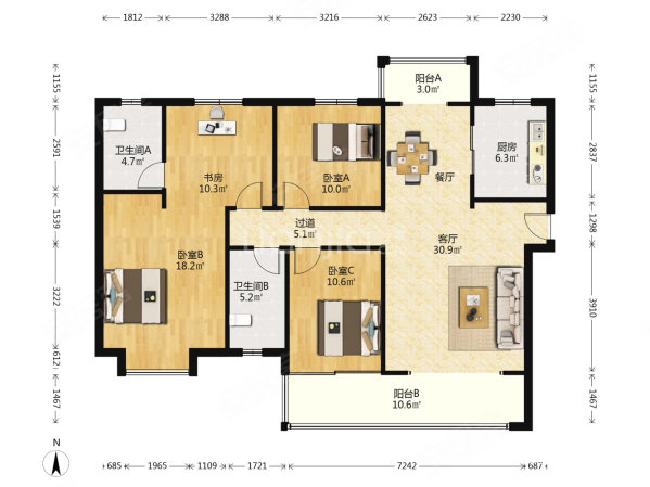 中建梅溪湖中心4室2厅2卫140.82㎡南北260万