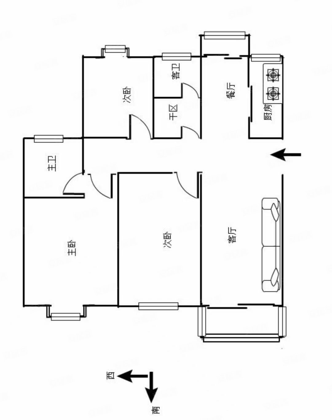 中景门国贸3室2厅2卫140㎡南北103万