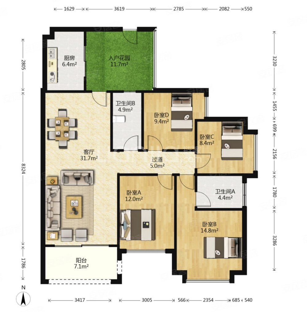 保利花城 136方精装四房 东南向望花园 带入户花园随时看房