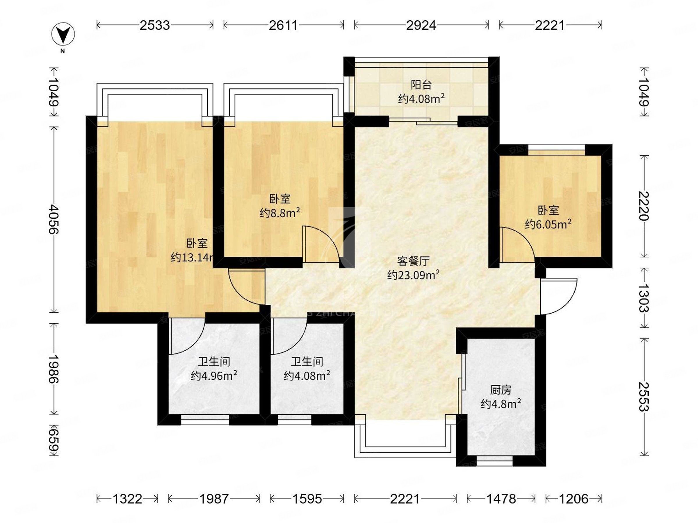 万科金域滨江(三期)3室2厅2卫91.77㎡南108万