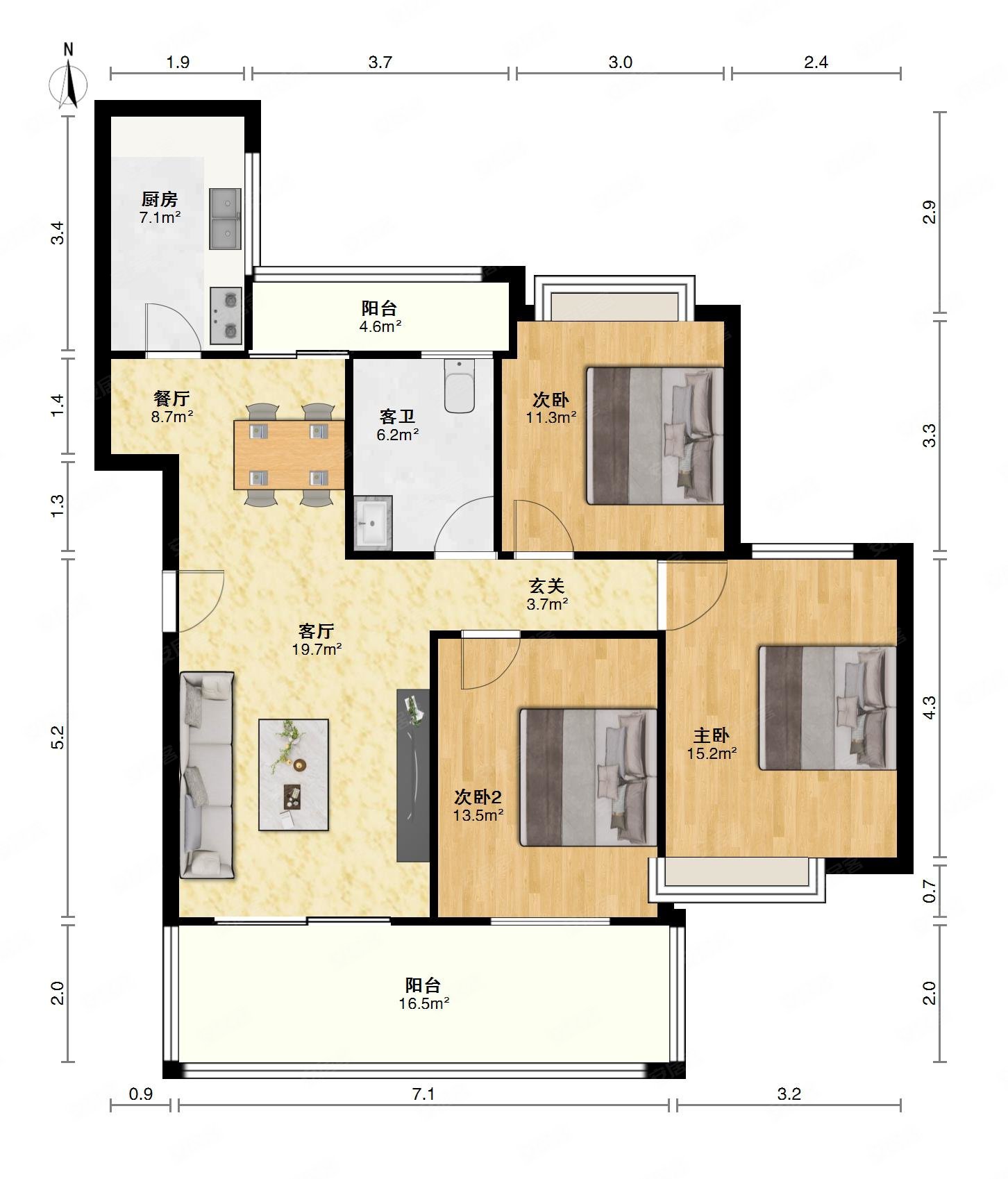 楼层好视野广天兴翰林苑3室2厅2卫