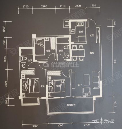 龍光玖譽城3室2廳2衛92㎡南北91萬