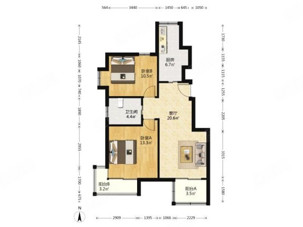 馨佳园一街坊2室2厅1卫82.21㎡南348万