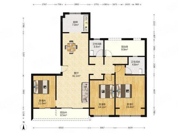 建筑设计院小区3室2厅2卫156.16㎡南北260万