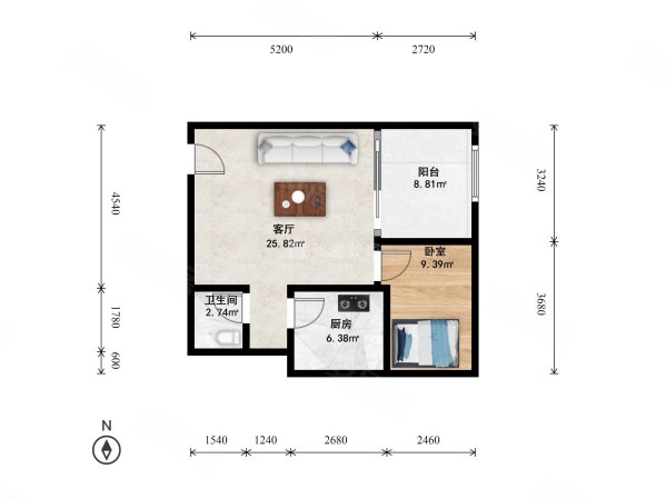 苏荷时代1室1厅1卫72.85㎡东南249万