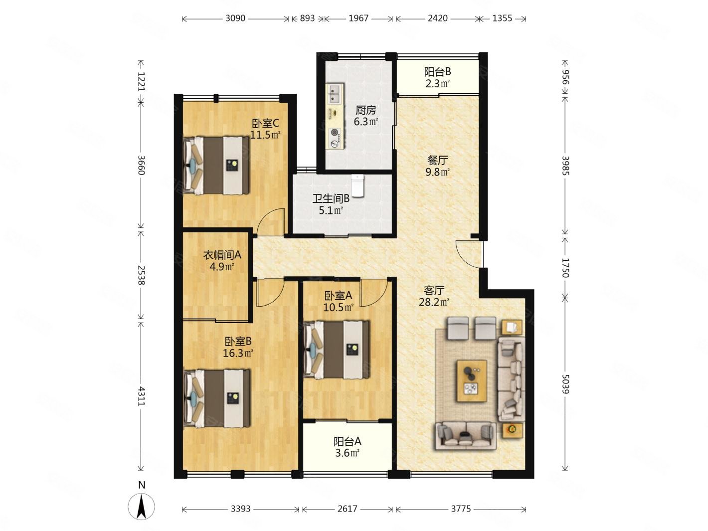 汇林绿洲 新金贸花园 三房 通透全明 看房随时,蓝山国际公寓二手房