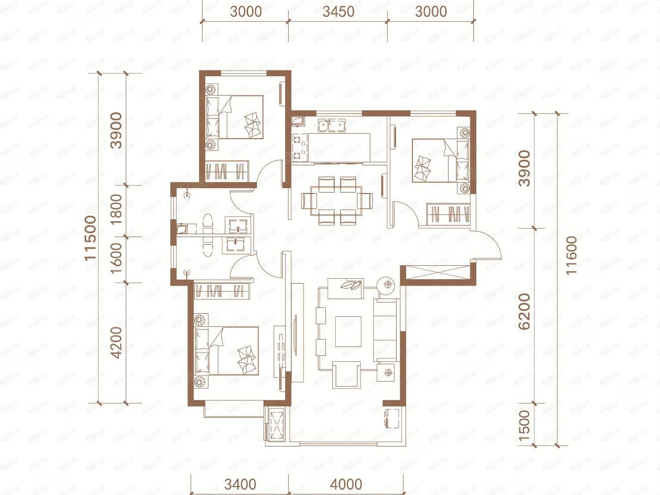 御峰云府3室2厅2卫111.79㎡东西44万