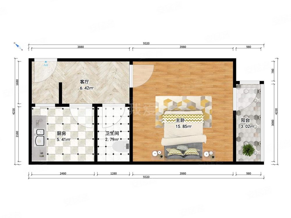 三省里1室1厅1卫36.86㎡西82万