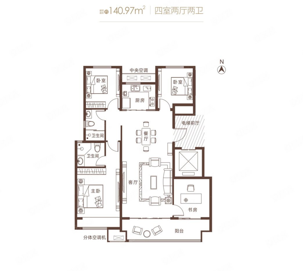 新城玺樾门第4室2厅2卫143㎡南北130万