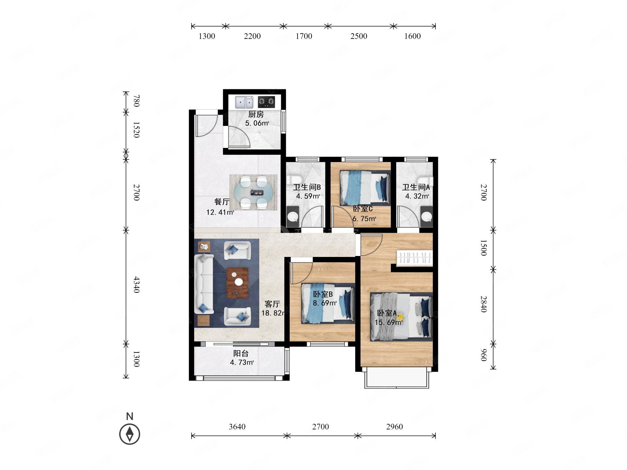 恒大帝景三开间朝南户型好楼层采光视野开阔!