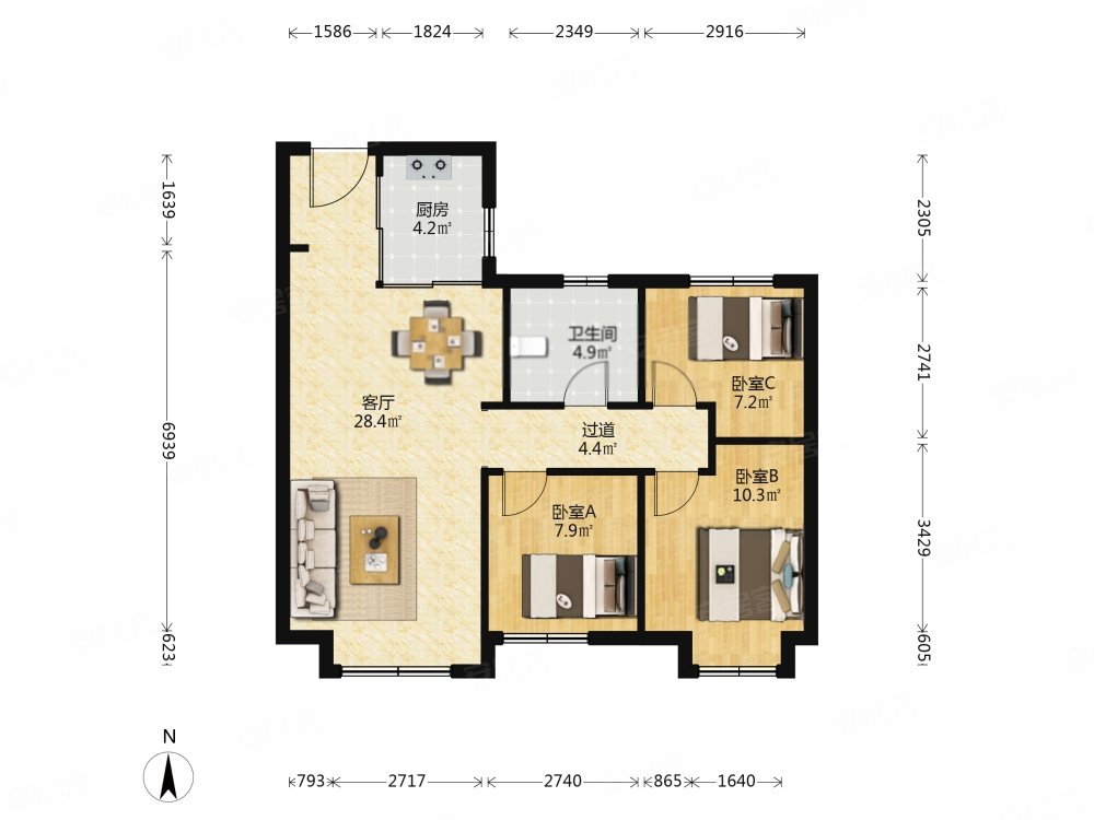 大连金地城 电梯房 南北通透 正规商品房 三房