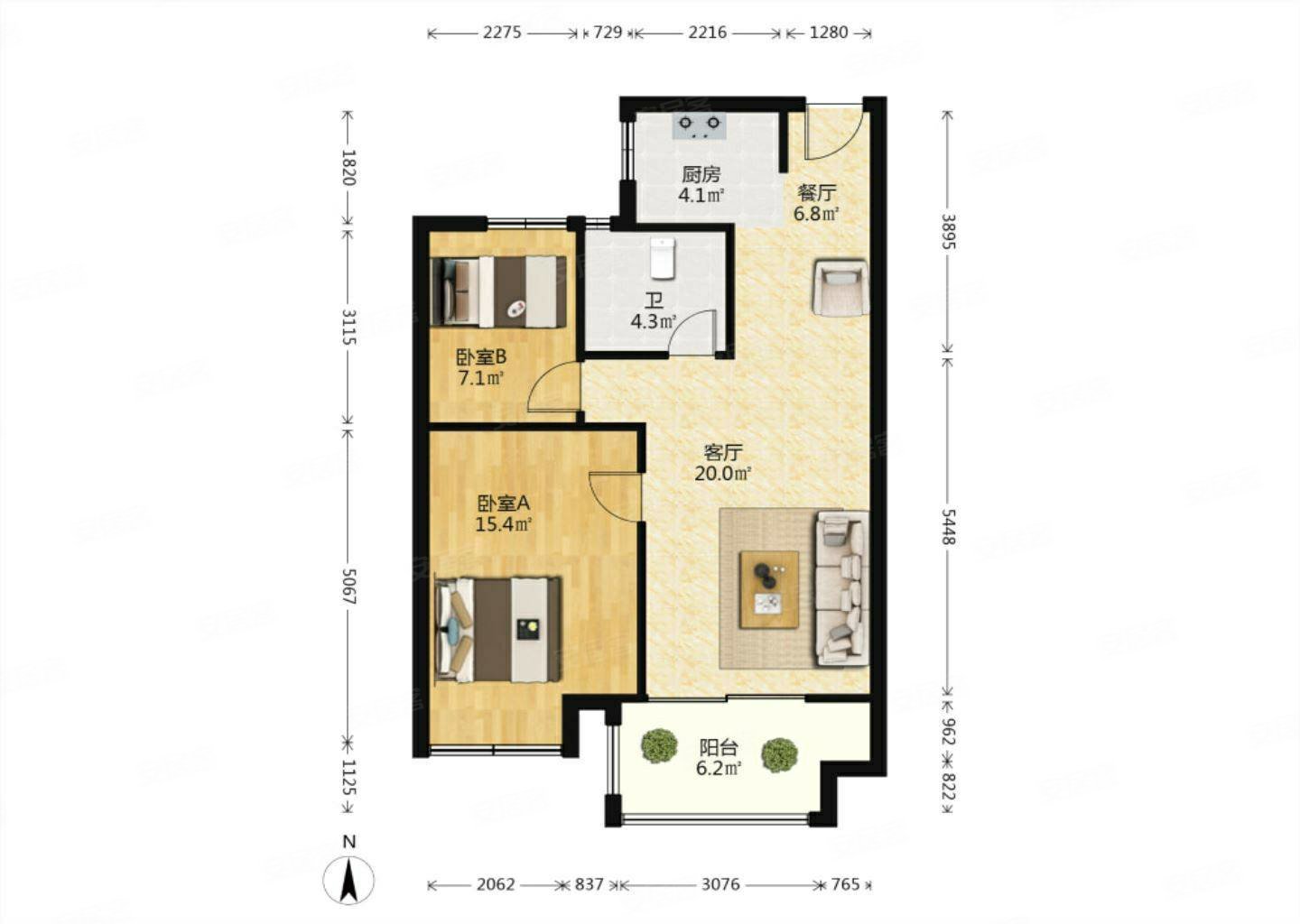 紫园2室2厅1卫80㎡南135万