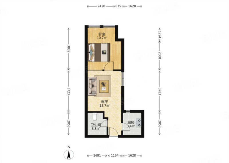 建邦华庭1室1厅1卫45.75㎡北120万