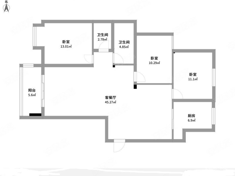 香山湖畔3室2厅2卫129.66㎡南北85万