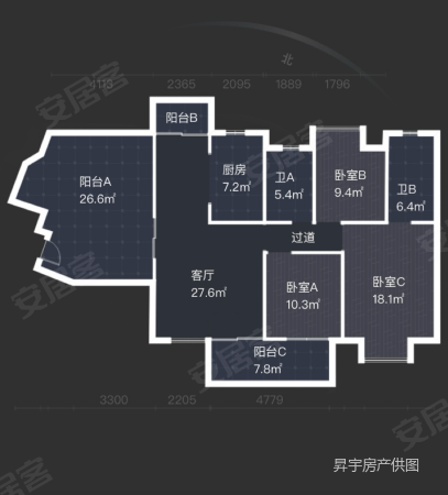 彩叠园1A期3室2厅2卫109㎡南150万