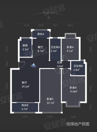 天逸小区3室2厅2卫141㎡南北68.8万