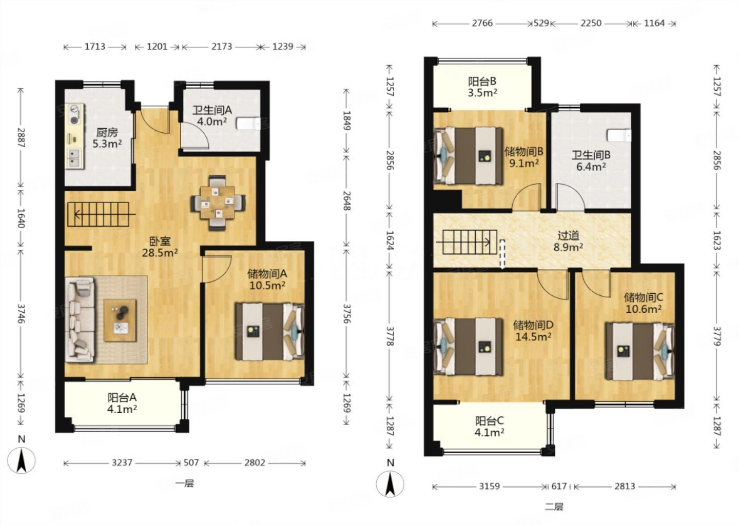 橡树湾三期中间楼层叠加户型使用率高采光充足4开间南向