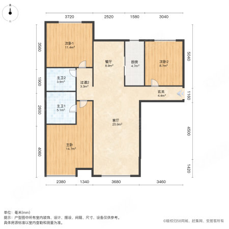 万科东郡3室2厅2卫131.33㎡南85万