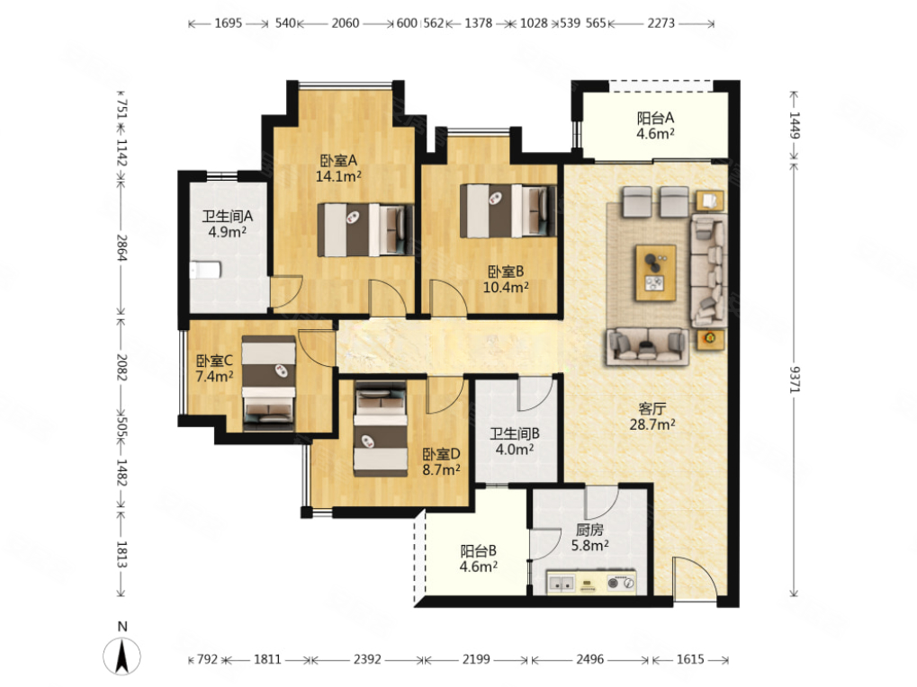 76w两江新区瀚学融府小高层四房双卫配套法拍房