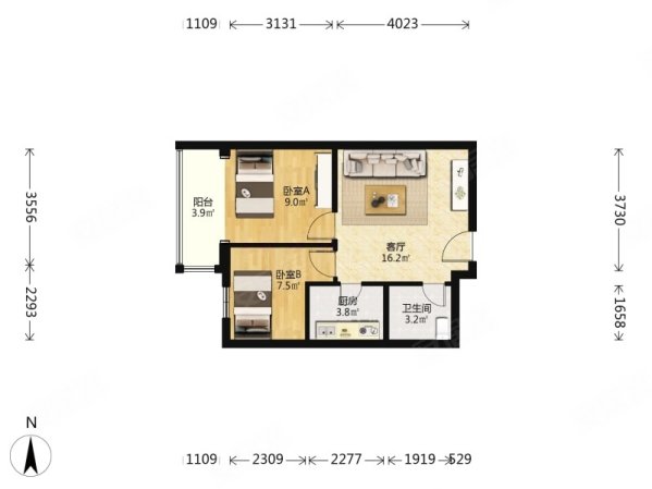 珠江骏景南区2室1厅1卫66.27㎡西358万