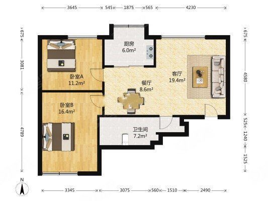 锦绣花园(芝罘)2室2厅1卫91.55㎡东北46万