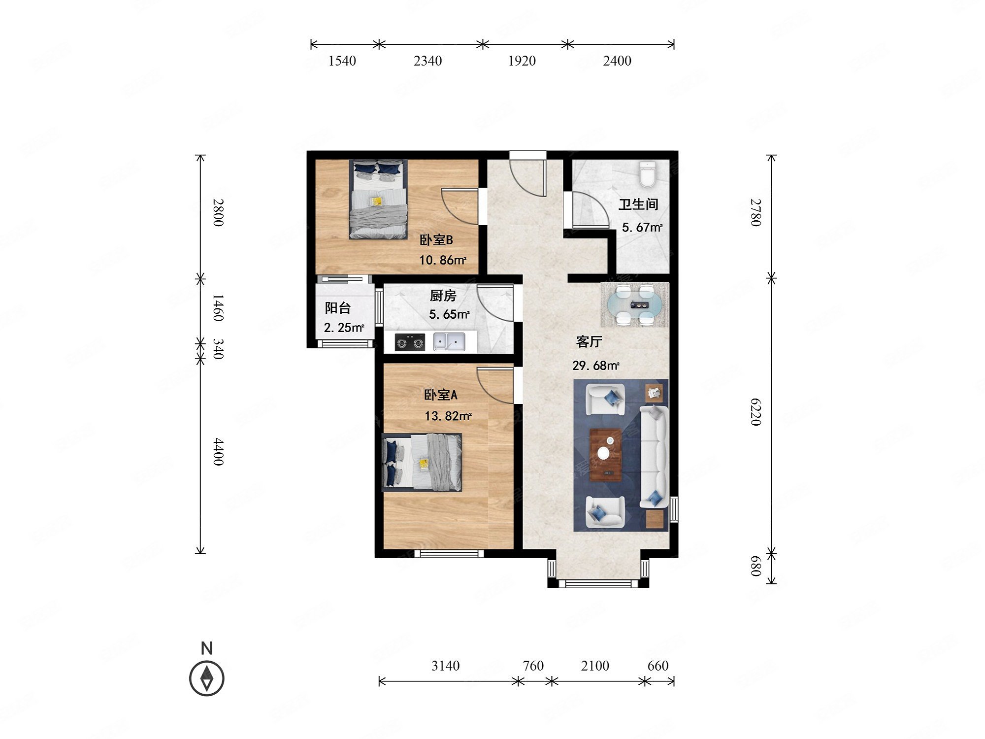 建邦华府2室1厅1卫93.17㎡南678万