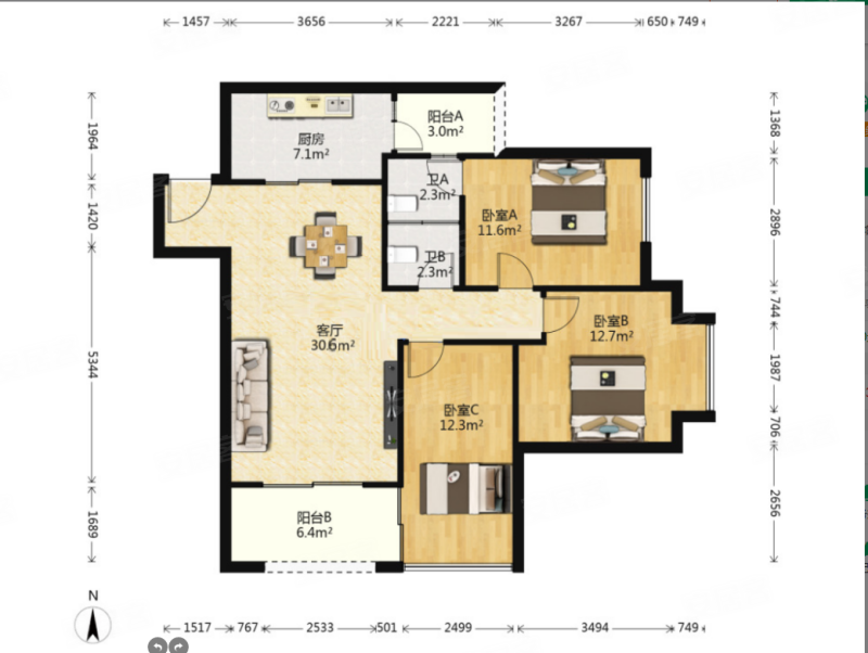 中渝梧桐公馆 精装 南北 有电梯3室2厅