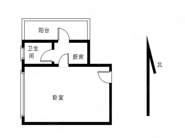 蔚蓝大厦1室0厅1卫37.12㎡南北68万