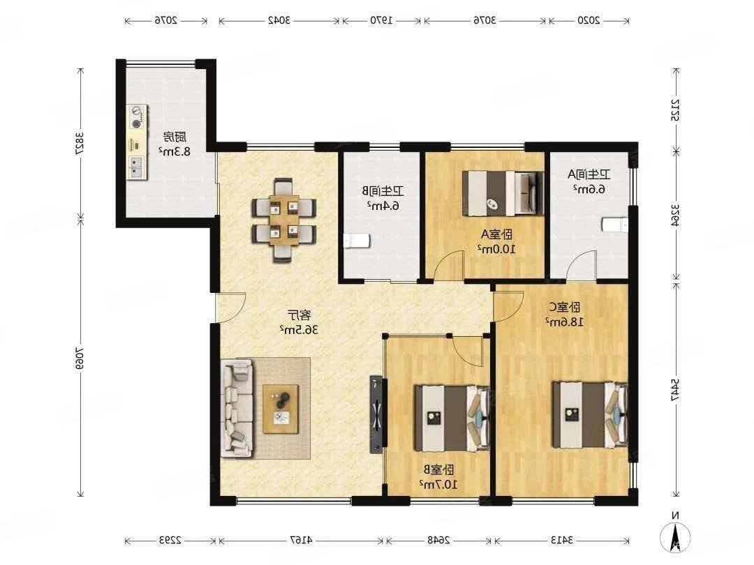 新华国际公寓3室2厅2卫136.53㎡南北111.8万