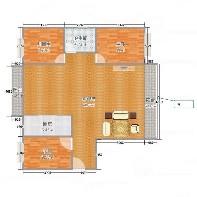 紫藤庄园3室2厅1卫109.7㎡西南62.8万