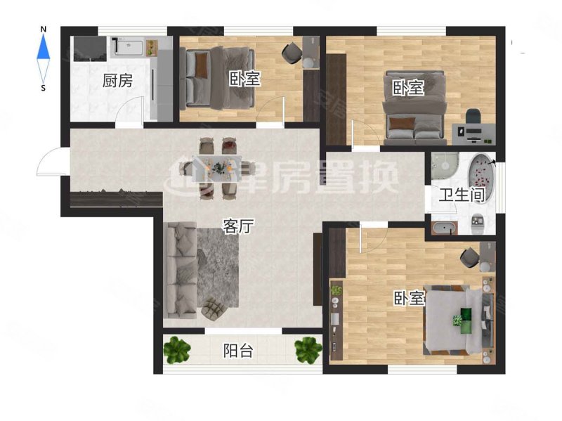 翰澜苑3室2厅1卫94.22㎡南北319万