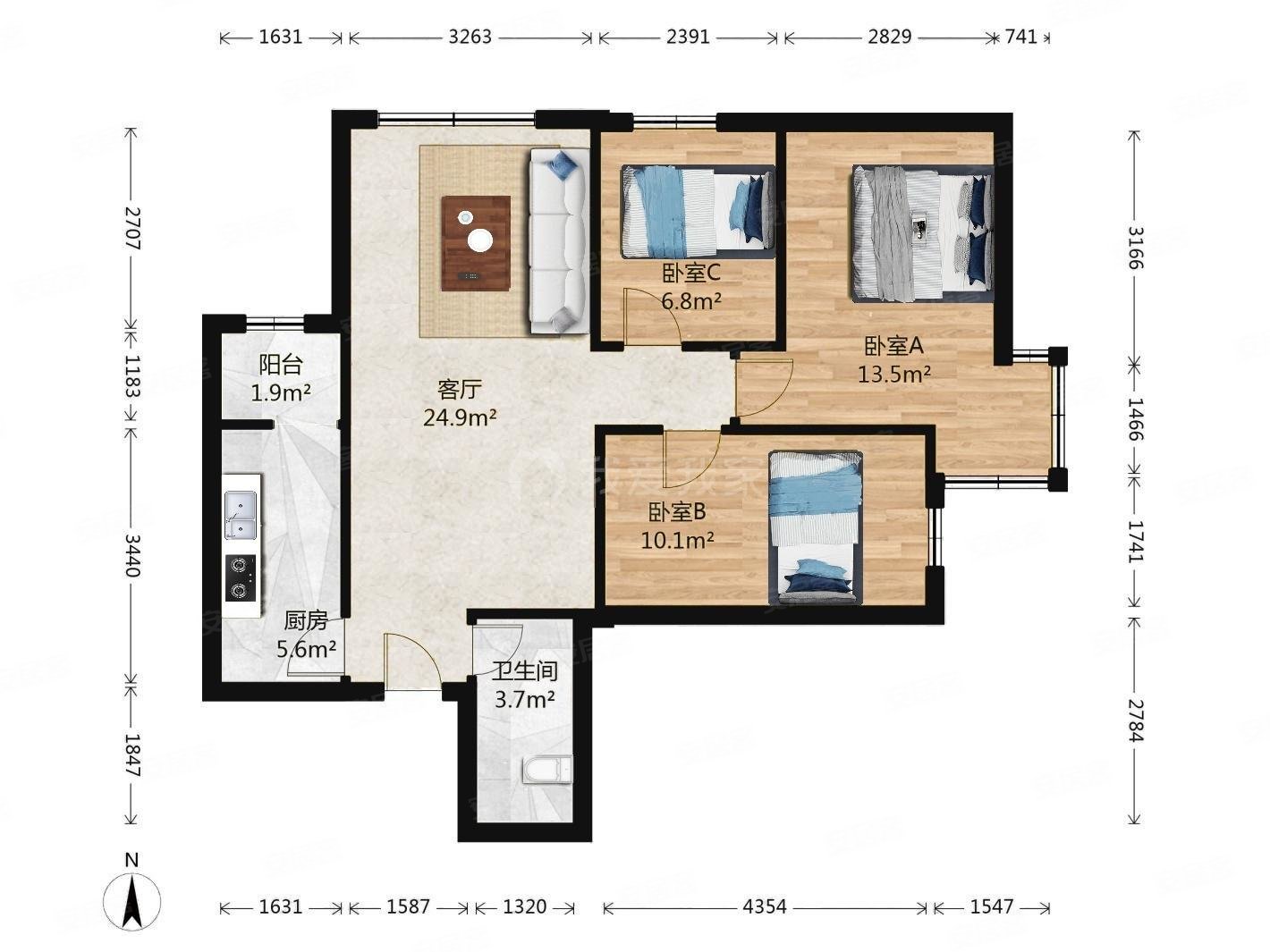 常营富力阳光美园正规三居满五一套带飘窗