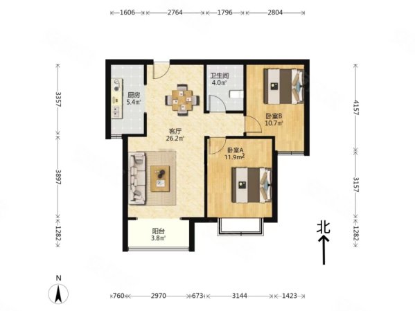 金域蓝湾2室2厅1卫88㎡南135万