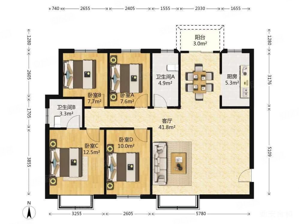 隆源国际城B区4室2厅2卫124.3㎡南150万