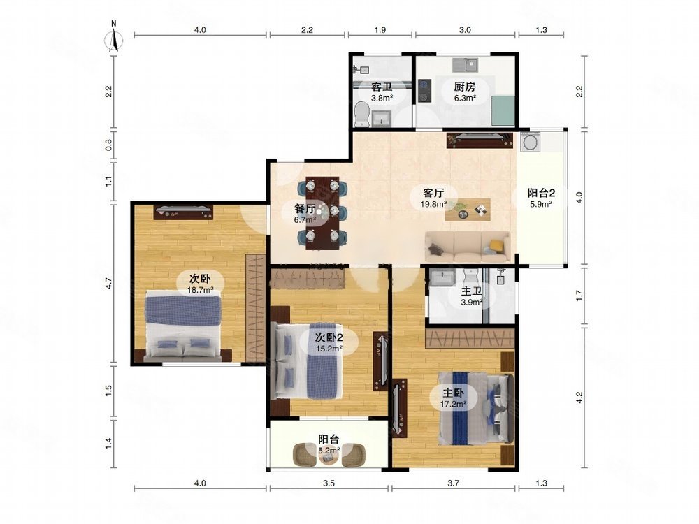 板式南北通,急售 地铁口电梯大三房 00年建,文宇公寓二手房,882万,3