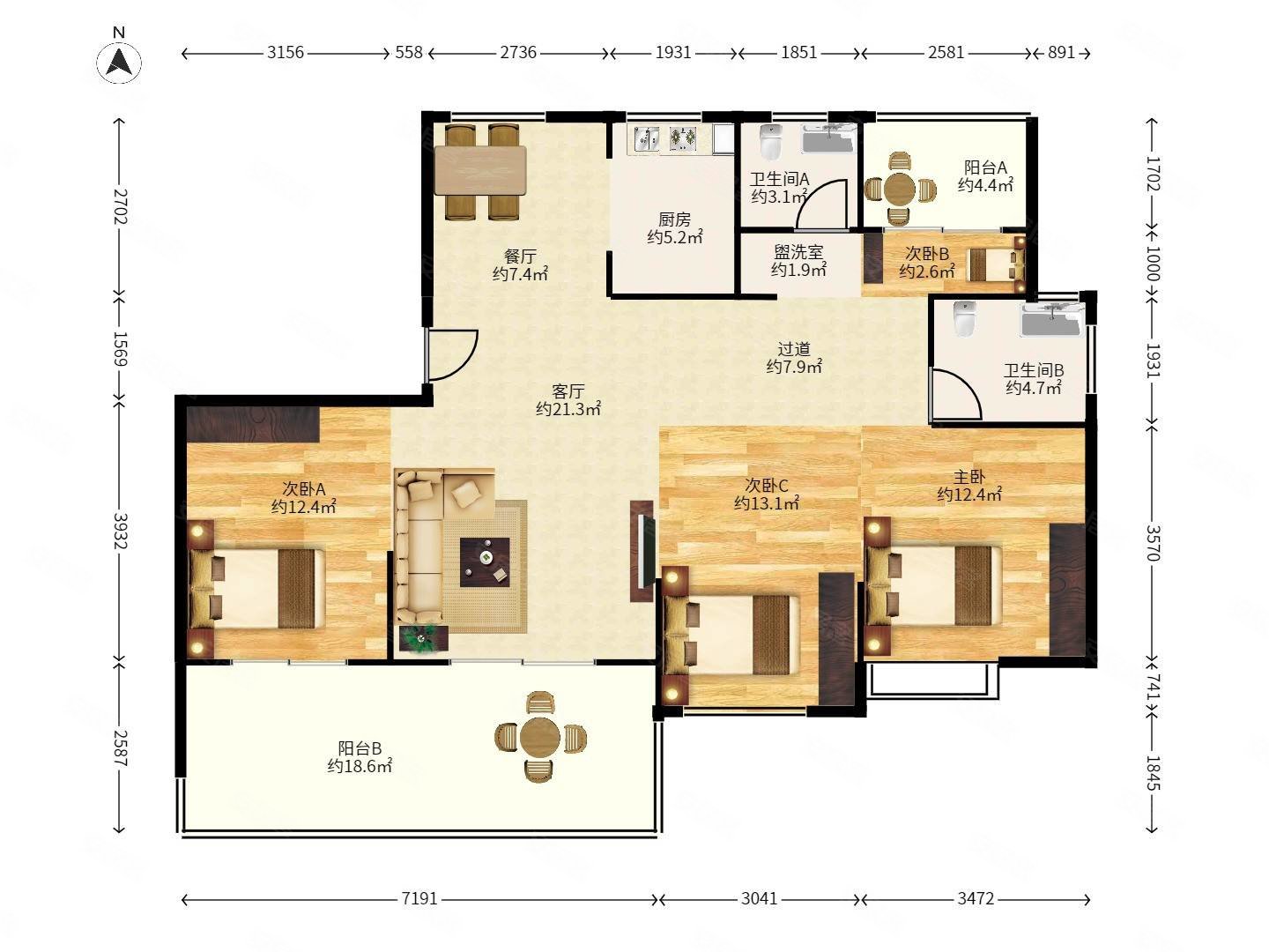 万城赞园(秀洲)4室2厅2卫139.46㎡南北186万