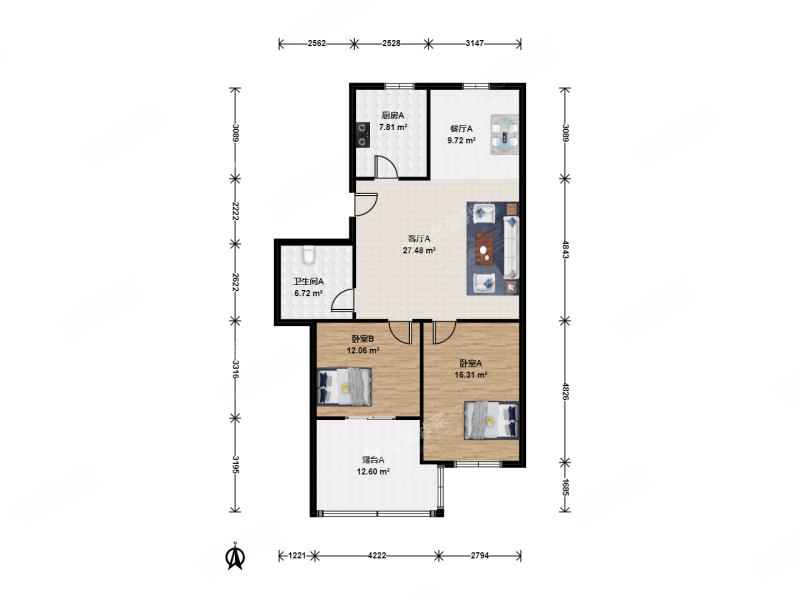 馨苑小区高楼层两室 全阳户型带双露台,随时看房