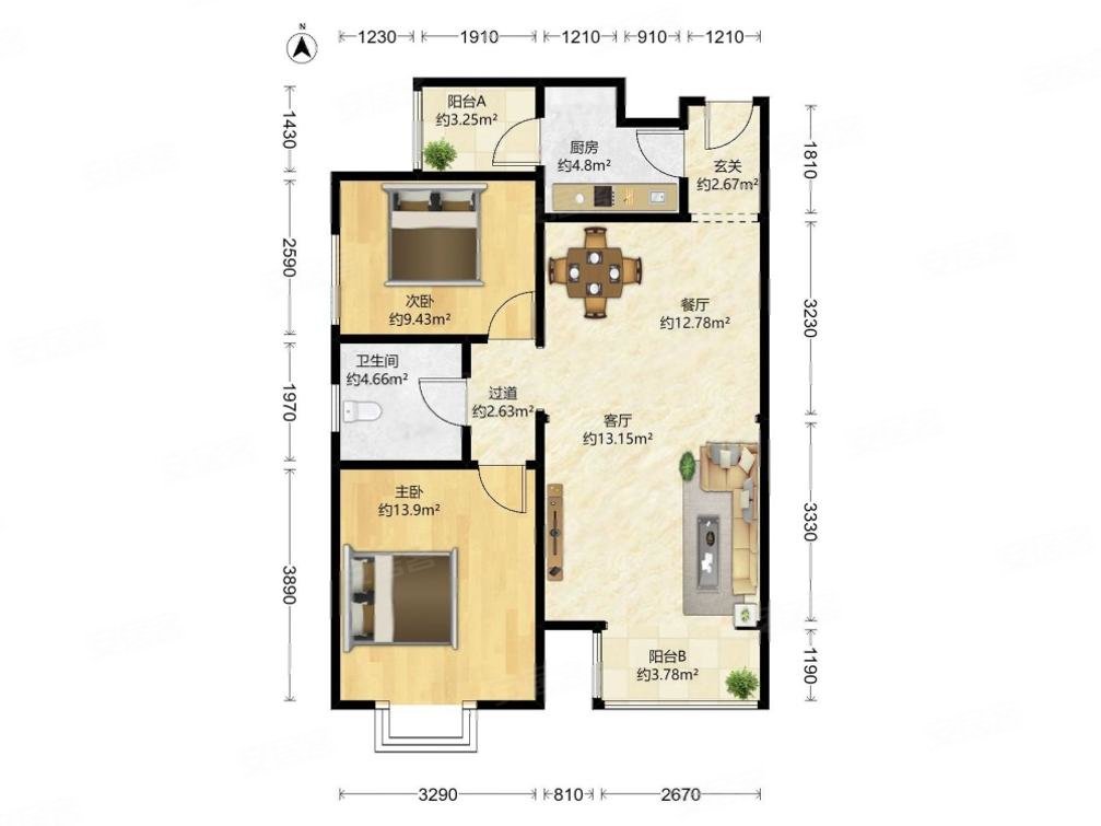 望潮家园2室1厅1卫98.9㎡南北280万