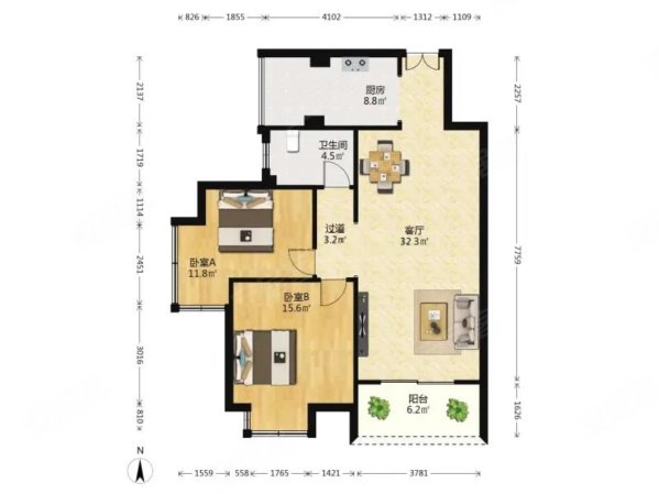 新世界常青南园(南区)2室2厅2卫95㎡南北225万