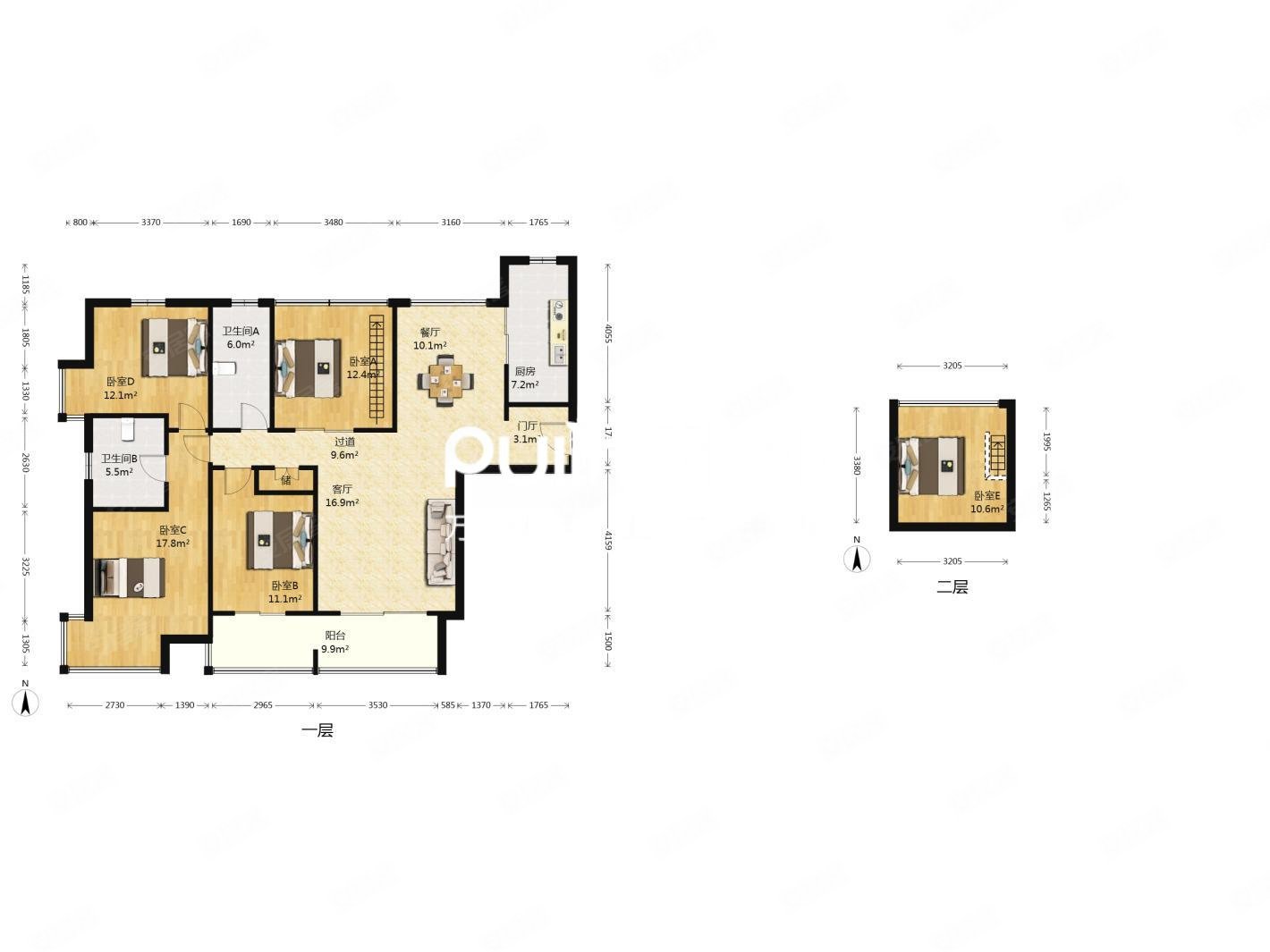 玲珑湾高层通透3加2 的5房户型 采光视野好,星湾