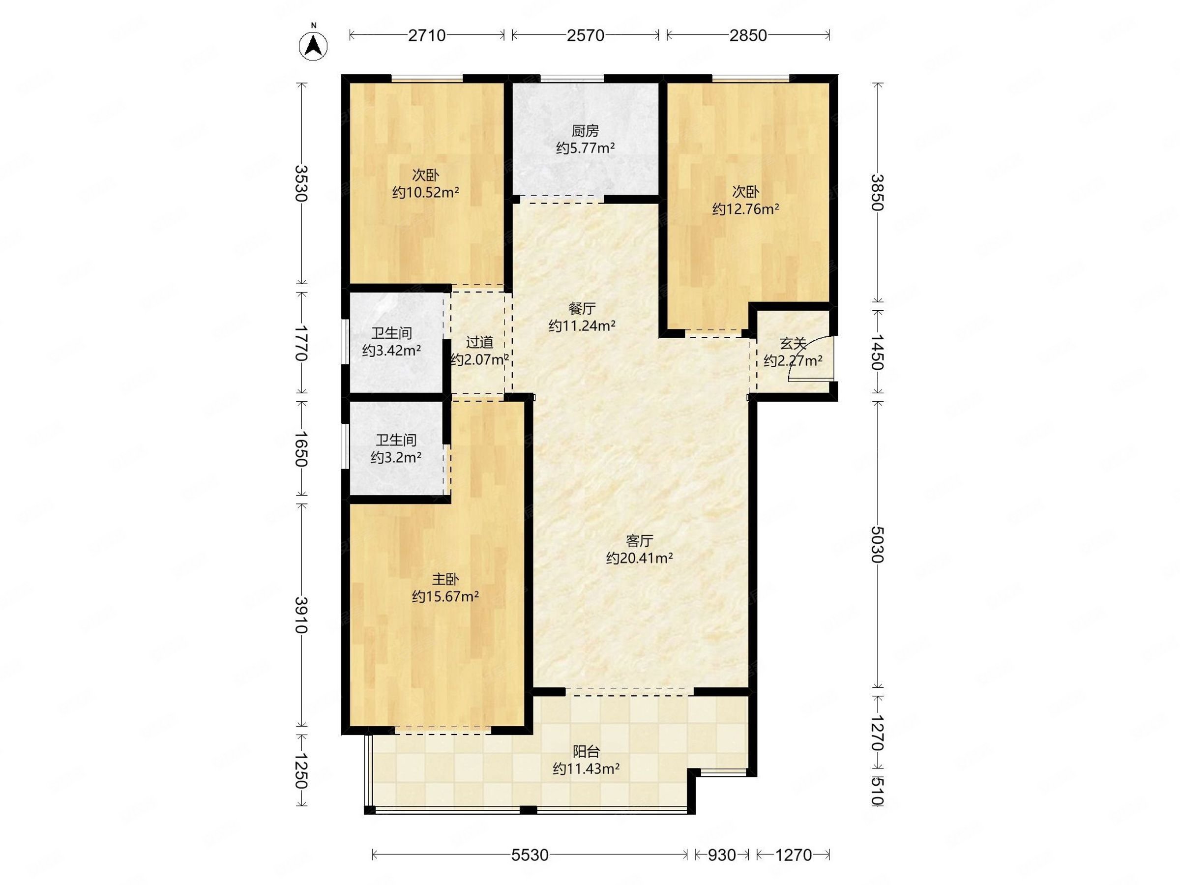 北城山水3室2厅2卫130㎡南北119万