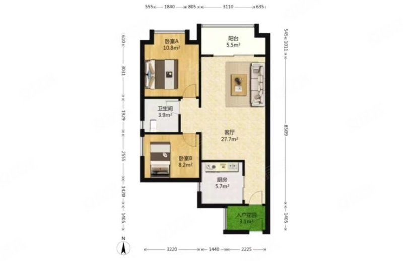 万科东荟城 2 房  76 方