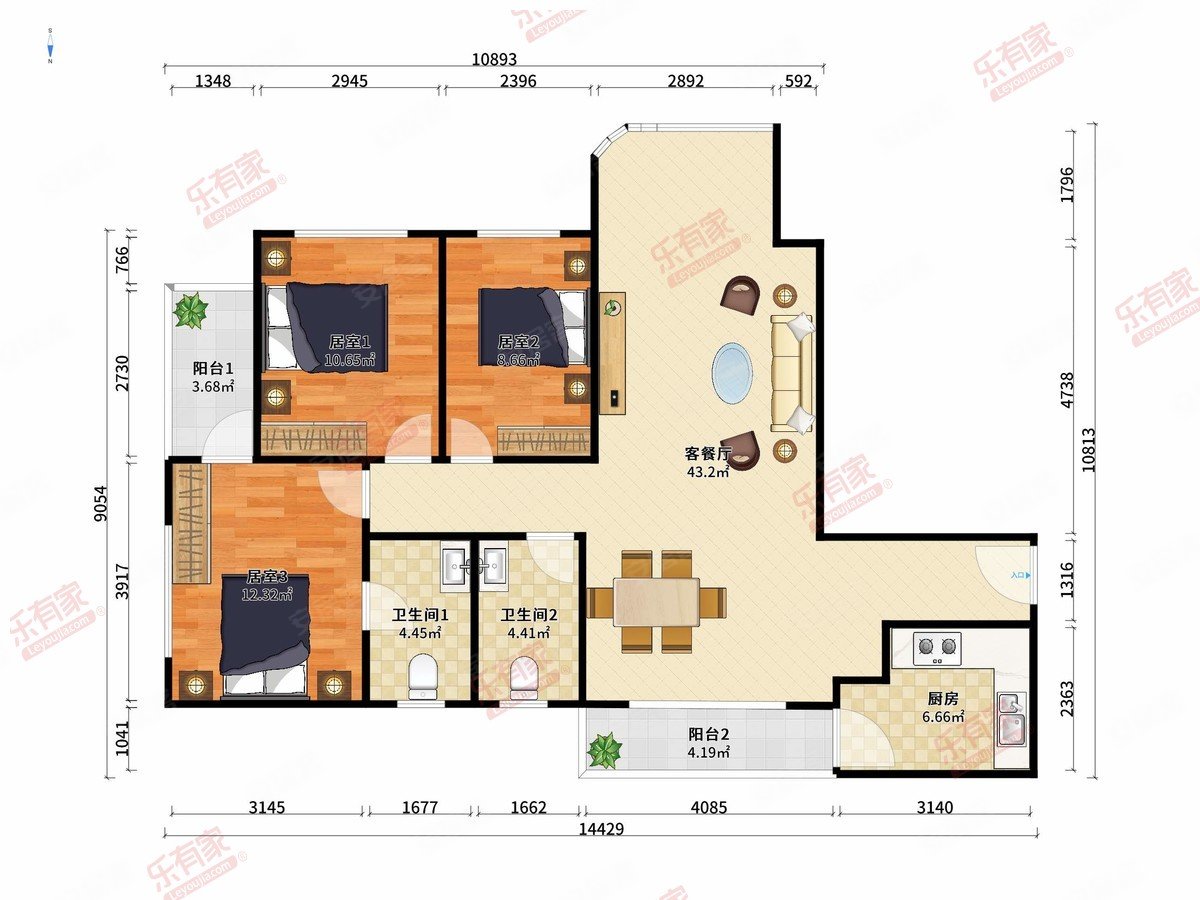 天源大厦(南山)3室2厅2卫120㎡南457万