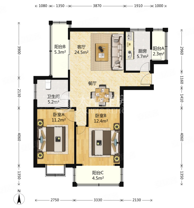 东方明珠国际公寓2室2厅1卫98.18㎡南860万