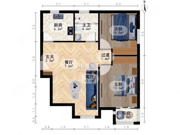 花溪苑2室2厅1卫84.92㎡南北131万